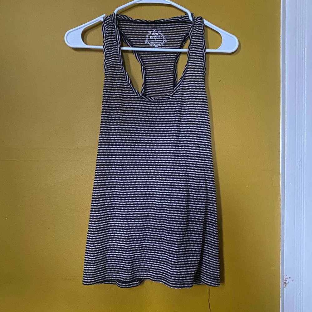 Prana black and white striped racerback tank sheer